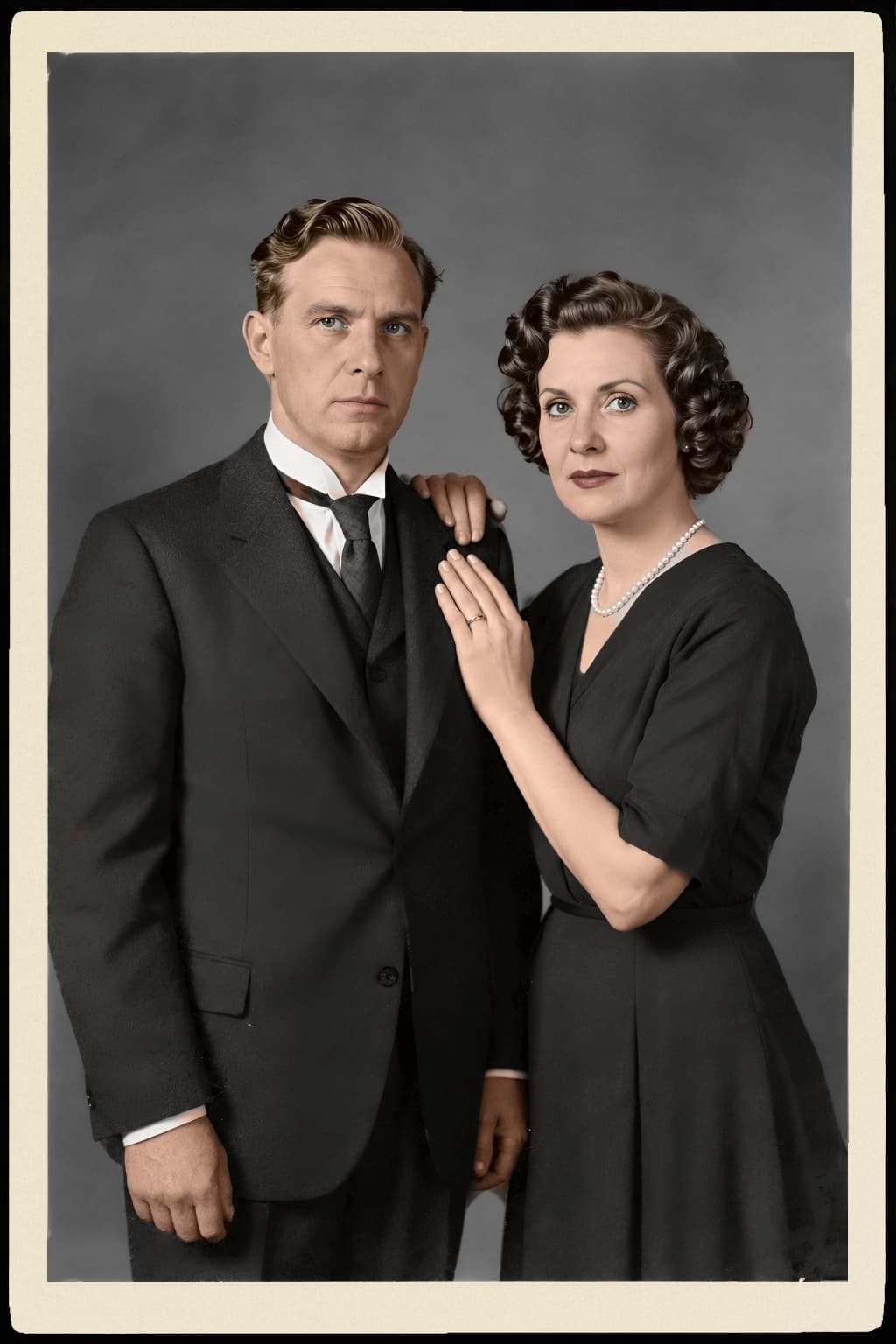 Old portrait of a couple, restored